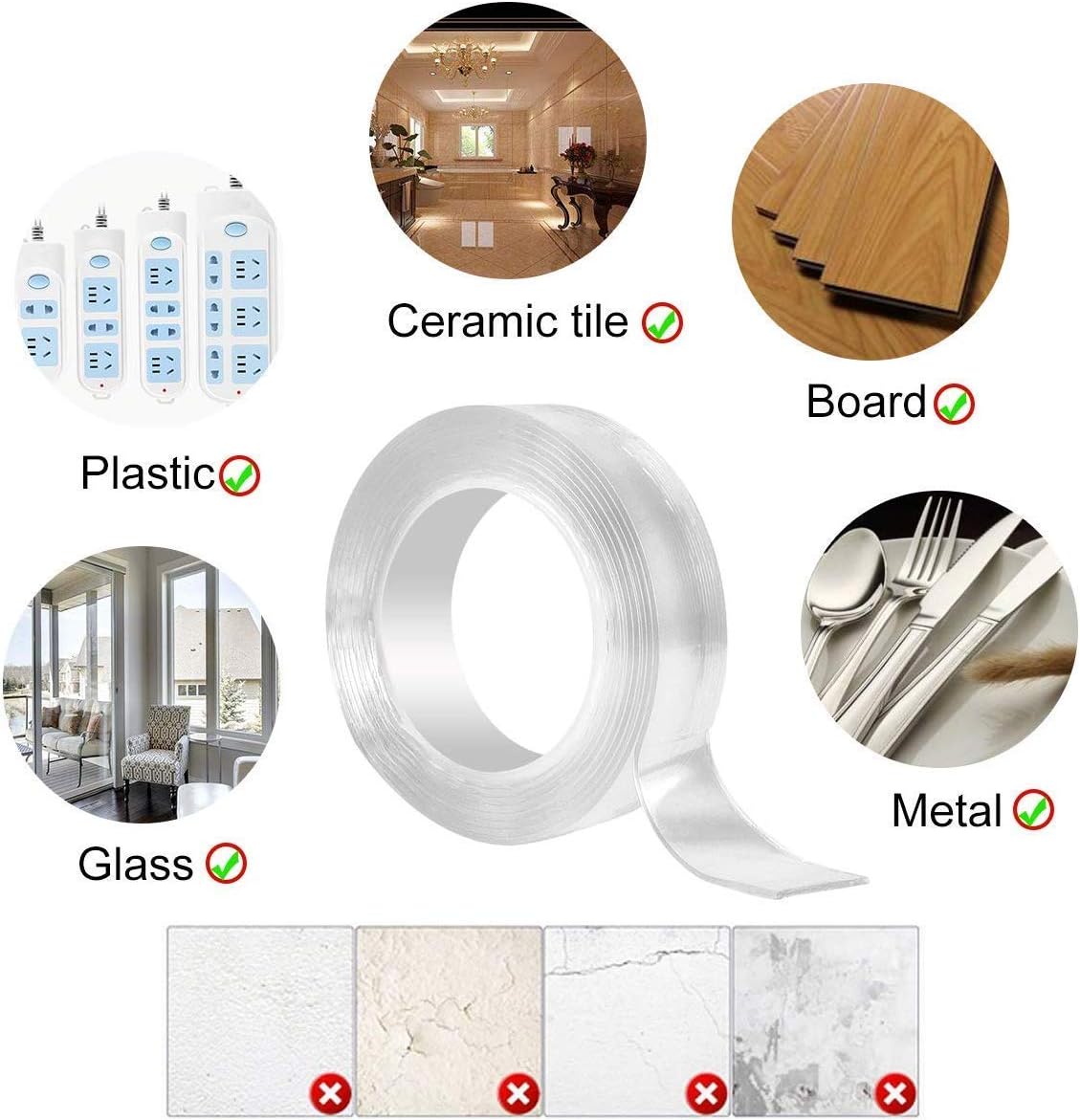 Double Sided Adhesive Nano Tape,Transparent Strong Washable Adhesive Traceless Gel Tape,Removable and Reusable Sticky Anti Slip Tape for Home,Wall,Room,Office Decor (16.5 FT): Industrial & Scientific