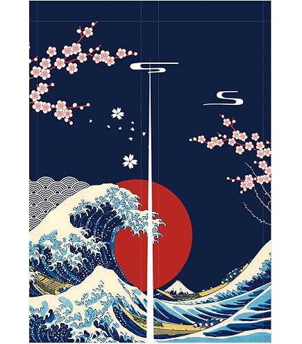 Tenda Noren Giapponese Originale – Arazzo A Tappeto Con Carpe Che Nuotano Nella Cascata – Made In Japan, 85x150 Cm