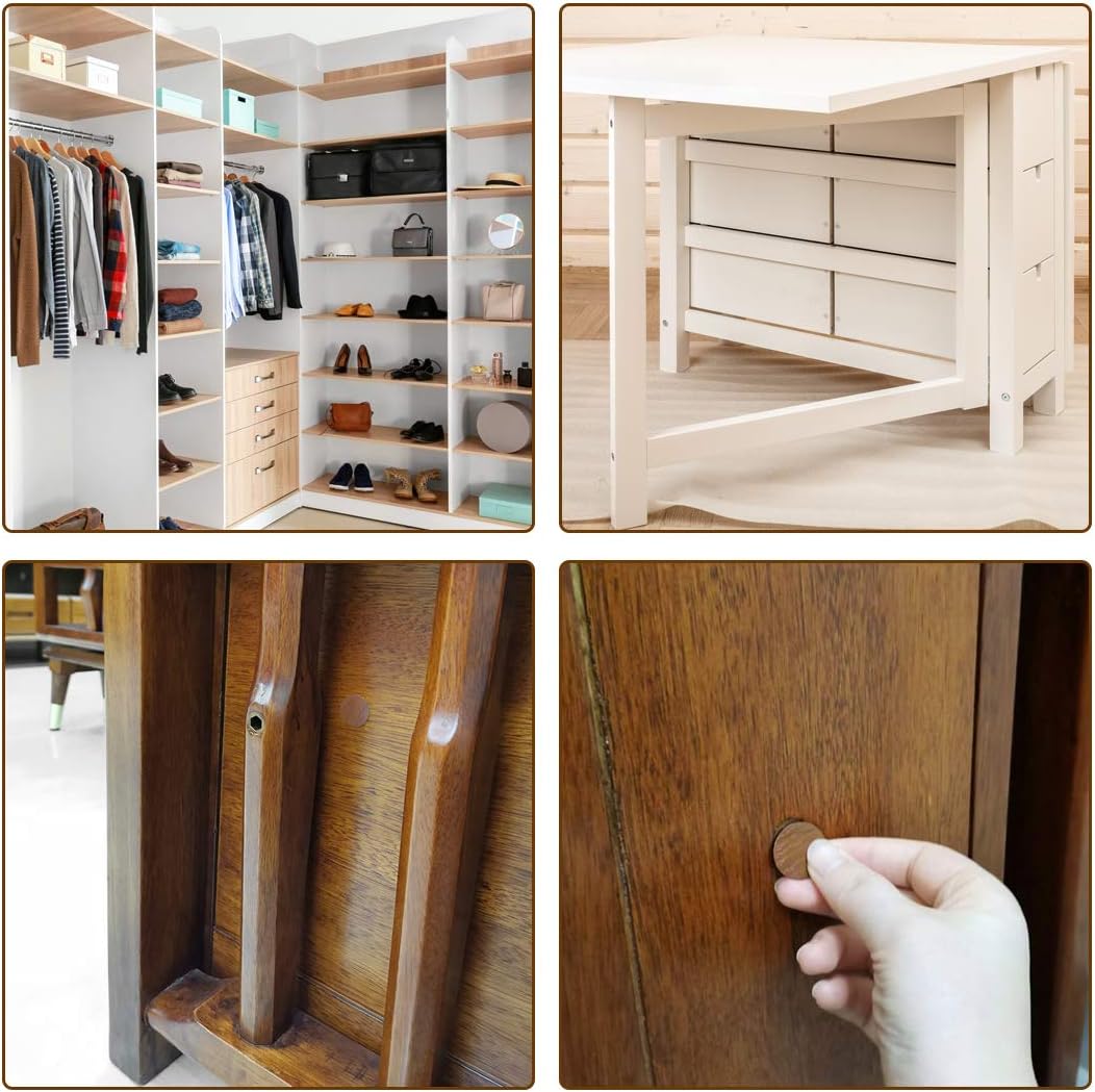 sourcing map Screw Hole Covers Stickers Textured Plastic Self Adhesive Stickers for Wood Furniture Cabinet Shelve Plate 21mm Dia 54pcs in 1Sheet Black Walnut - Image 5