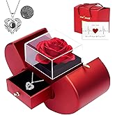 XPQKDC Valentines Preserved Red Rose in Heart Box with 925 Sterling Silver Necklace, Valentine's Gift for Girlfriend, Wife, Women, Birthday, Anniversary, Thanksgiving