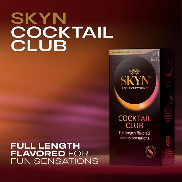 SKYN COCKTAIL CLUB FLAVORED NON-LATEX CONDOMS, 36 COUNT – PIÑA COLADA, CHERRY SUNRISE & PASSION DAIQUIRI ASSORTED FLAVORS – SOFT & LUBRICATED FOR A NATURAL FEEL