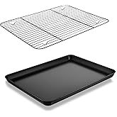 P&P CHEF Baking Oven Sheet Pan with Rack for Cookie, Nonstick Oven Tray and Cooling Rack for Baking & Roasting, Easy Clean, Black, 12.4 x 9.7 Inch