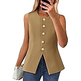 BTFBM Summer Sleeveless Blazer Vest For Women Dressy Button Down Round Neck Business Casual Outfits Work Suit Vests Tops