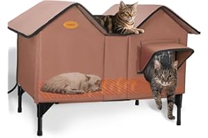 HXPLN Heated Outdoor Cat House Weatherproof for Winter - Extra Large Heated Cat House for Outside, Elevated Bed, Escape Door, Fully Insulated Feral Cat Shelter for Multiple Cats Small Dogs, Easy Assembly