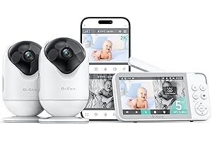 Dr.Care VistaView Smart WiFi Baby Monitor with 2 Cameras- 5” 1080P Split Screen & 2K Camera App Control, Cry & Motion Alerts, Night Vision, 5000mAh Battery, 2-Way Talk, Triple Security, 1279ft Range