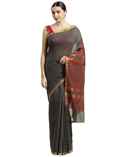 Womens Blended Cotton Saree (CCOPSC13637; Grey)