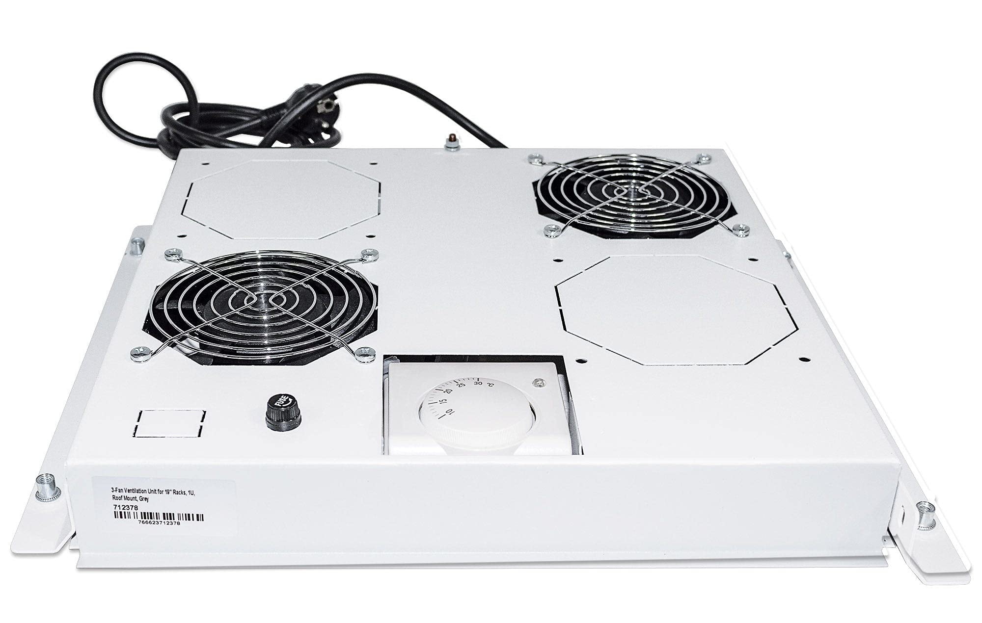 Intellinet 712781 2-Fan Ventilation Unit for 19" Racks, Roof Mount, with Thermostat, Grey