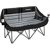 Youtanic Oversized Double Camping Chair, Folding Loveseat Camping Couch with Pocket, Cup Holder and Carry Bag, Heavy Duty Portable Camping Chairs for Adults, Fishing, Sports, Trip, up to 660lbs, Black