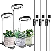 Aokrean Grow Lights for Indoor Plants, Full Spectrum Plant Light with Base | 48 LEDs Halo Grow Lamp for Small Plants, Base/Soil Insert, 6.5-26in Adjustable,3 Spectra, 3/9/12H Timer, 10 Brightness,3 Pack