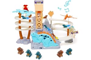ARK MIIDO Dinosaur Chasing Race Track Game Set Double Loop Track Slide Toy Climb Stairs Toy Roller Coaster Toys with Music Educational Puzzle Playsets Gift for Toddler Kids Boys Girls Age 3+(Green)