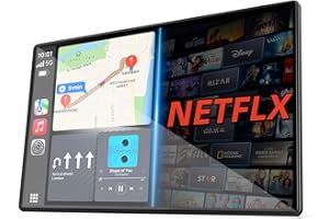 LAMTTO 9" Wireless CarPlay Screen with Net-Flix YouTube Apps Protable Car Play Screen for Apple Carplay and Android Auto with Backup Camera Navigation Bluetooth Voice Control AUX Siri