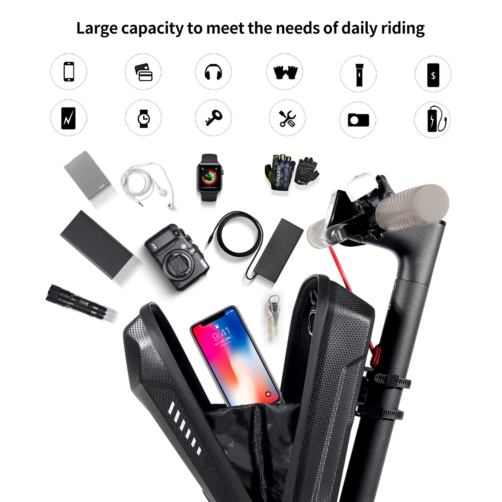 Universal Scooter Bag, Scooter Storage Bag, Scooter Handlebar Bag, Compatible with Scooters, Bikes, Segway Ninebot and NIU, for Carrying Charger Tools Repair Tools(3L)