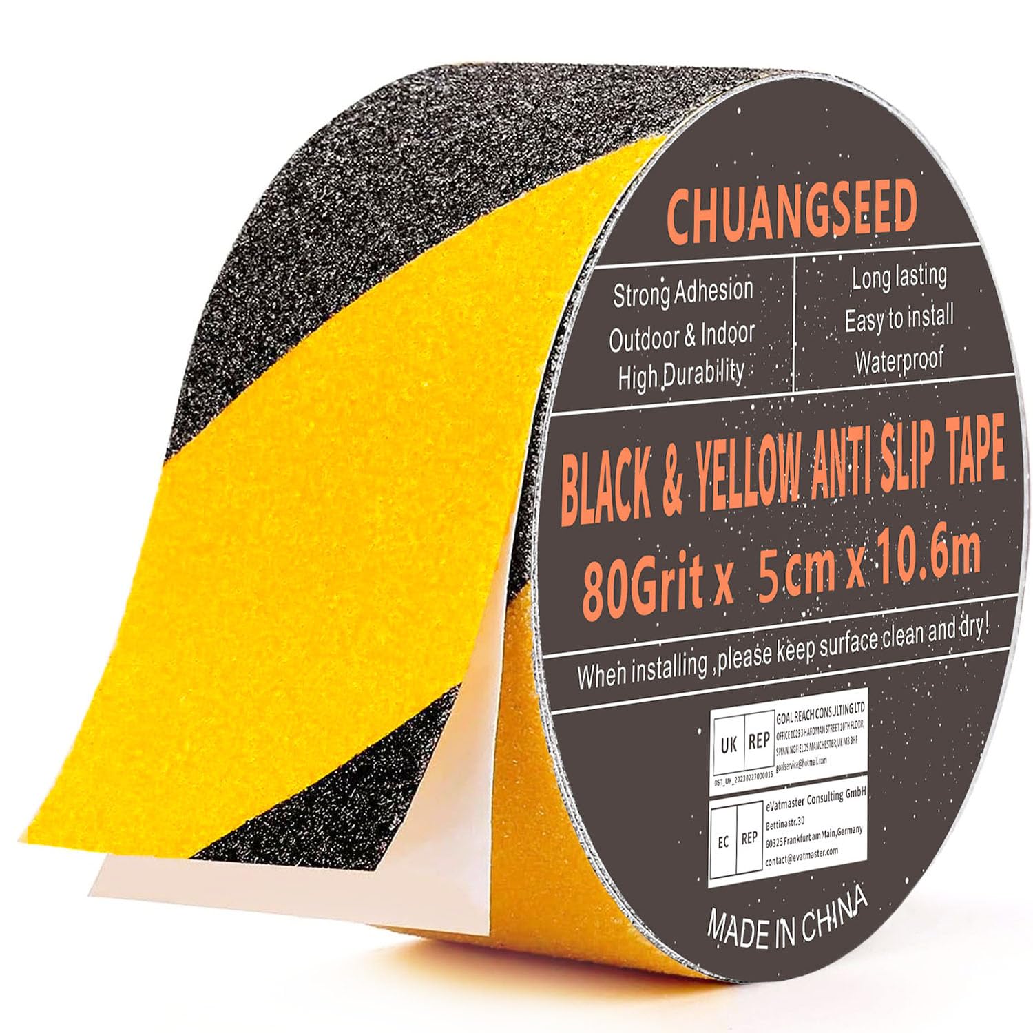 CHUANGSEED Yellow and Black Anti Slip Tape 2" x 35Ft (5cm x 10.6m) High Traction Strong Grip Tape For Outdoor/Indoor Safety,Non Slip Safety Hazard Warning Stair Tread Tape Rol
