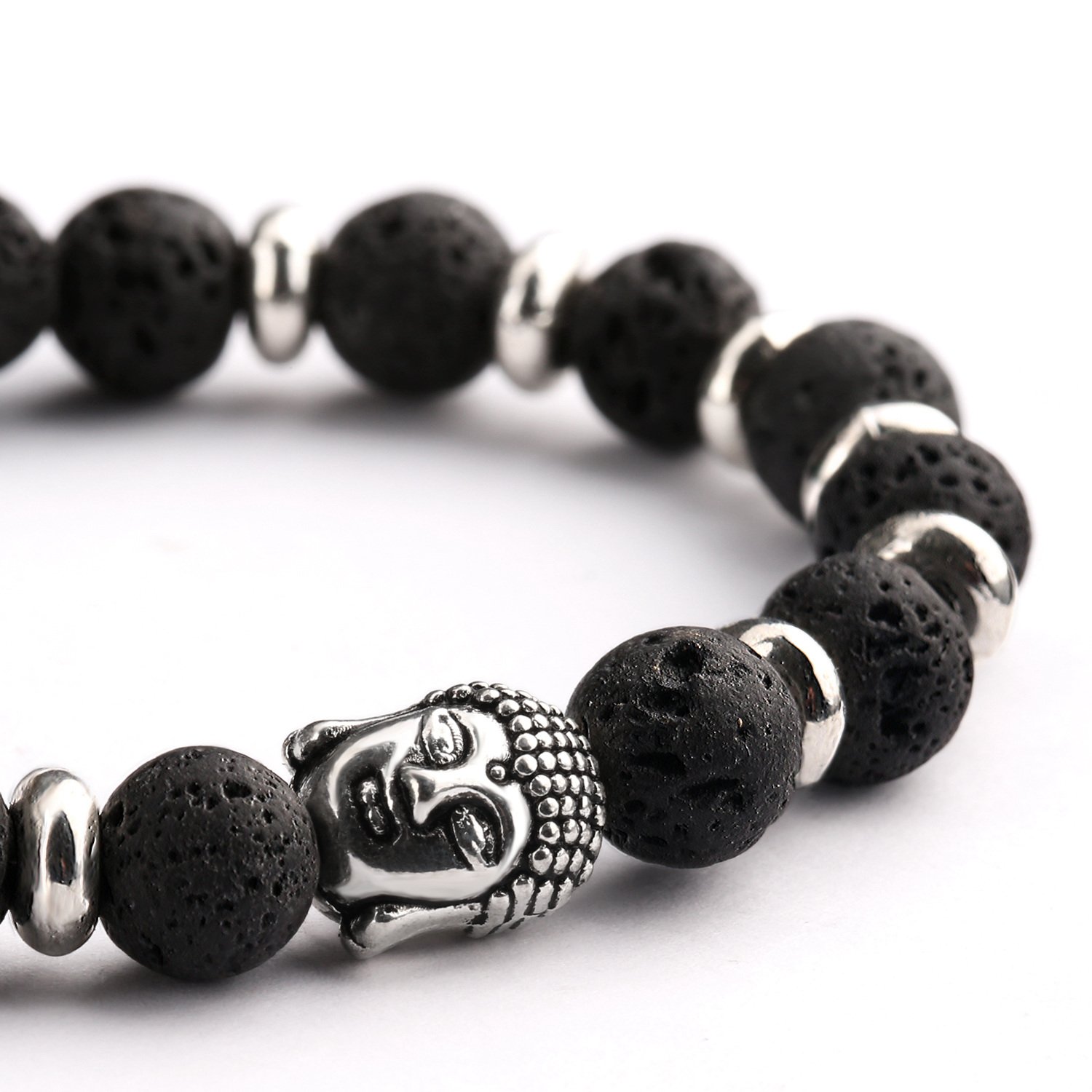 Bead Bracelets,UHIBROS Unisex Natural Tiger Eyes, Black Matte, Weathering Agate Beads Stretch Bracelets With Leopard Head Gold,Silver (Beads Black)