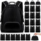 Dunzy 24 Pcs 20l Foldable Backpacks Bulk Lightweight Basic Back Pack Wholesale for Homeless Donation Corporate Events Travel Camping (Black)