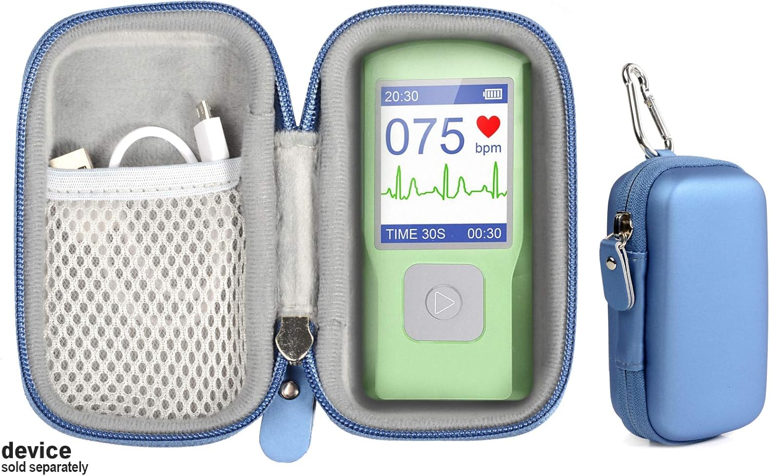 CaseSack EKG Heart Rate Monitor Case for SonoHealth, EMAY Handheld EKG Monitor, Wireless Handheld Home ECG Cardio & Electrocardiogram Machine, mesh Pocket, Easy to go Carabiner