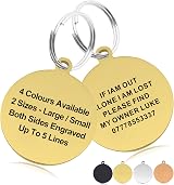 Padding Paws Personalised Engraved Dog Tag ID Name Tag L Gold Round