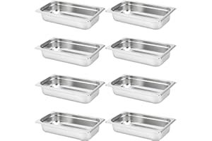 JAPCHET 8 PCS 1/3 Size 2.5 Inch Deep Steam Pan, Anti-Jam Steam Table Pan, Stainless Steel Hotel Pan Food Pan for Buffet, Restaurants, Catering