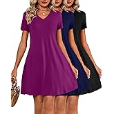 Huukeay 3 Pack Women's V Neck Short Sleeve T Shirt Dress Trendy Basics Dress