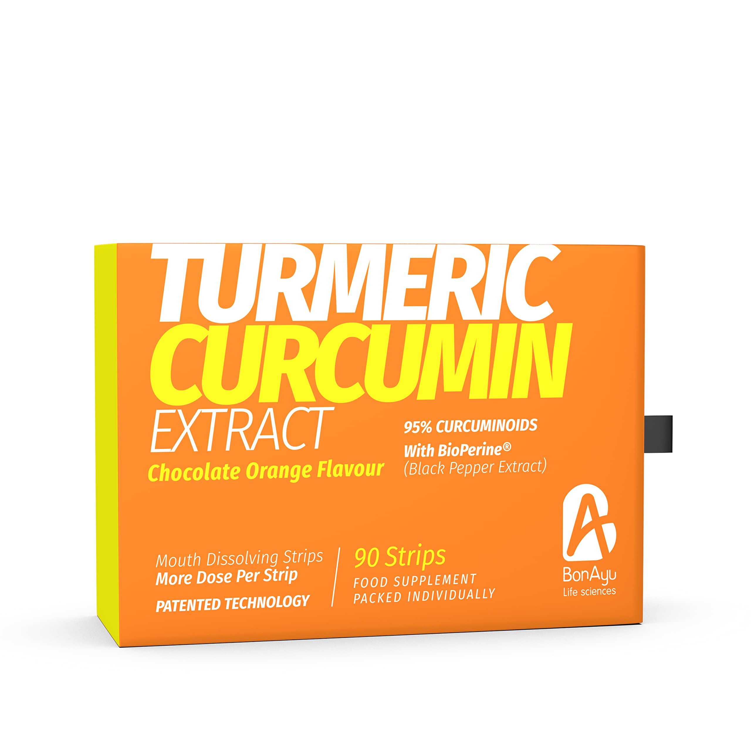 BonAyu Curcumin with Black Pepper Extract Mouth Dissolving Strips - Anti-Inflammatory for Healthy Joints - Chocolate Orange Flavor - Made with Natural Ingredients - One Pack (90 Strips)