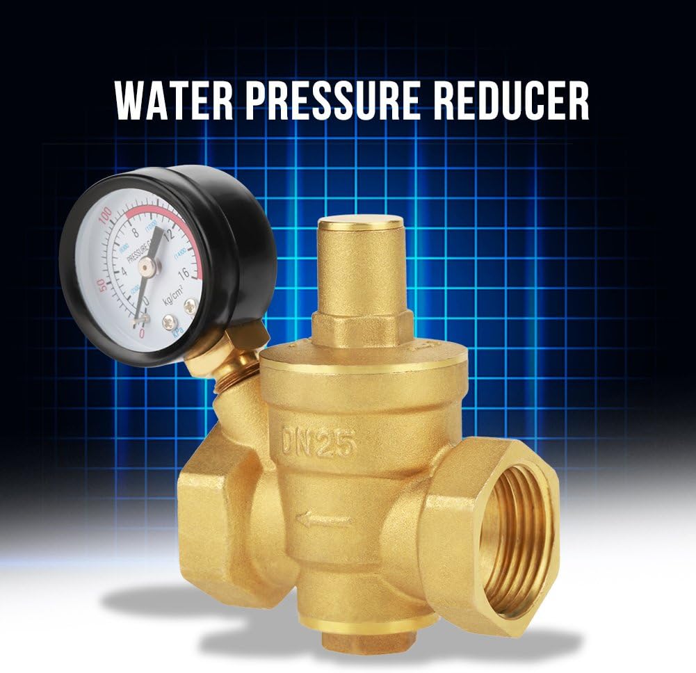 Oumefar DN25 Pressure Regulator Valve Brass Adjustable Pressure Reducer Air Compressor Regulator Switch with Knob and Gauge Meter for Liquid Air - Image 4