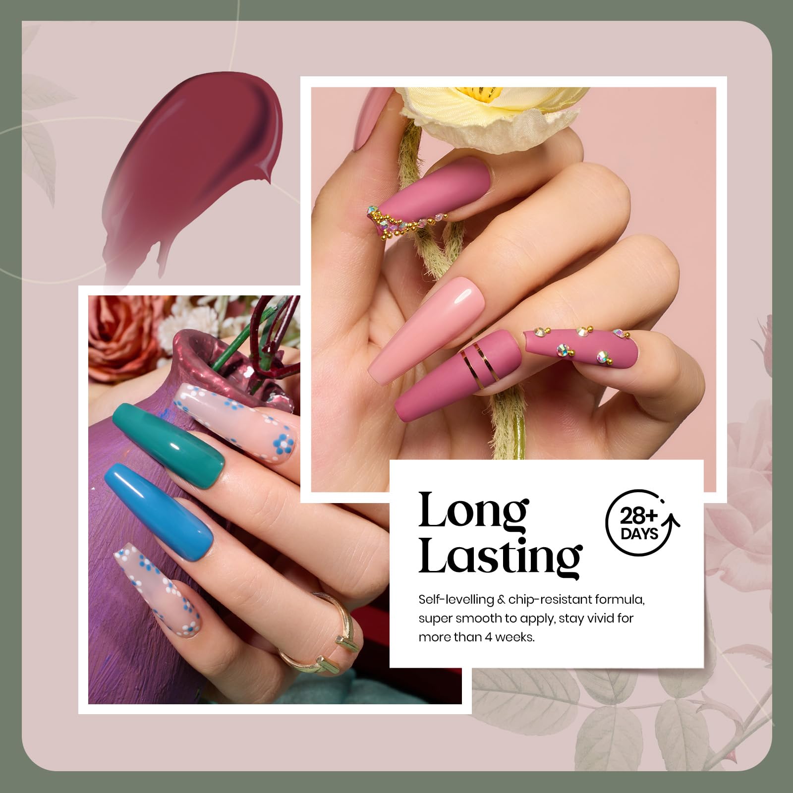 Beetles Gel Nail Polish Set 6 Colors Nude Green Blue Burgundy Purple Gel Nail Polish Kit Glitter Gel Nail Polish Soak Off Uv Lamp Salon Nail Art Design for Women - Image 5