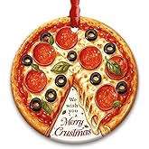 CHOANG Funny Pizza Christmas Ornament 2025 - Merry Crustmas Pepperoni Pizza Ceramic Ornaments for Home Décor - Cute Food Lover Gifts for Kids, Men and Women - Holiday Kitchen or Pizzeria Decor
