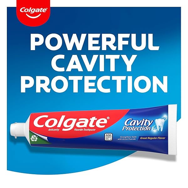 COLGATE CAVITY PROTECTION TOOTHPASTE WITH FLUORIDE, MINTY GREAT REGULAR FLAVOR, ANTI CAVITY TOOTHPASTE, 6 PACK, 6 OZ TUBES