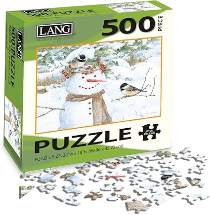 Lang - 500 Piece Puzzle -Chickadee Snowman, Artwork by Jane Shasky - Linen Finish - 24 x 18 Completed