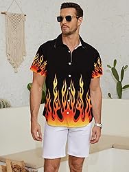 LuckLemocor Flame Shirts Mens Fire Shirt Short