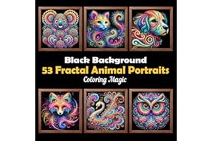 53 Fractal Animal Portraits: Stress Relief Scratch Art Style Adult Coloring Book, Mammals, Birds, Reptiles, Amphibians, Fish, Crustaceans, Black ... (Midnight Black Background Coloring Series)