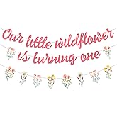 Jollboom Wildflower First Birthday Decorations Girl, Wild One 1st Birthday Decoration, Our Little Wildflower is Turning One Banner Garland for Floral Girls 1st Bday Party