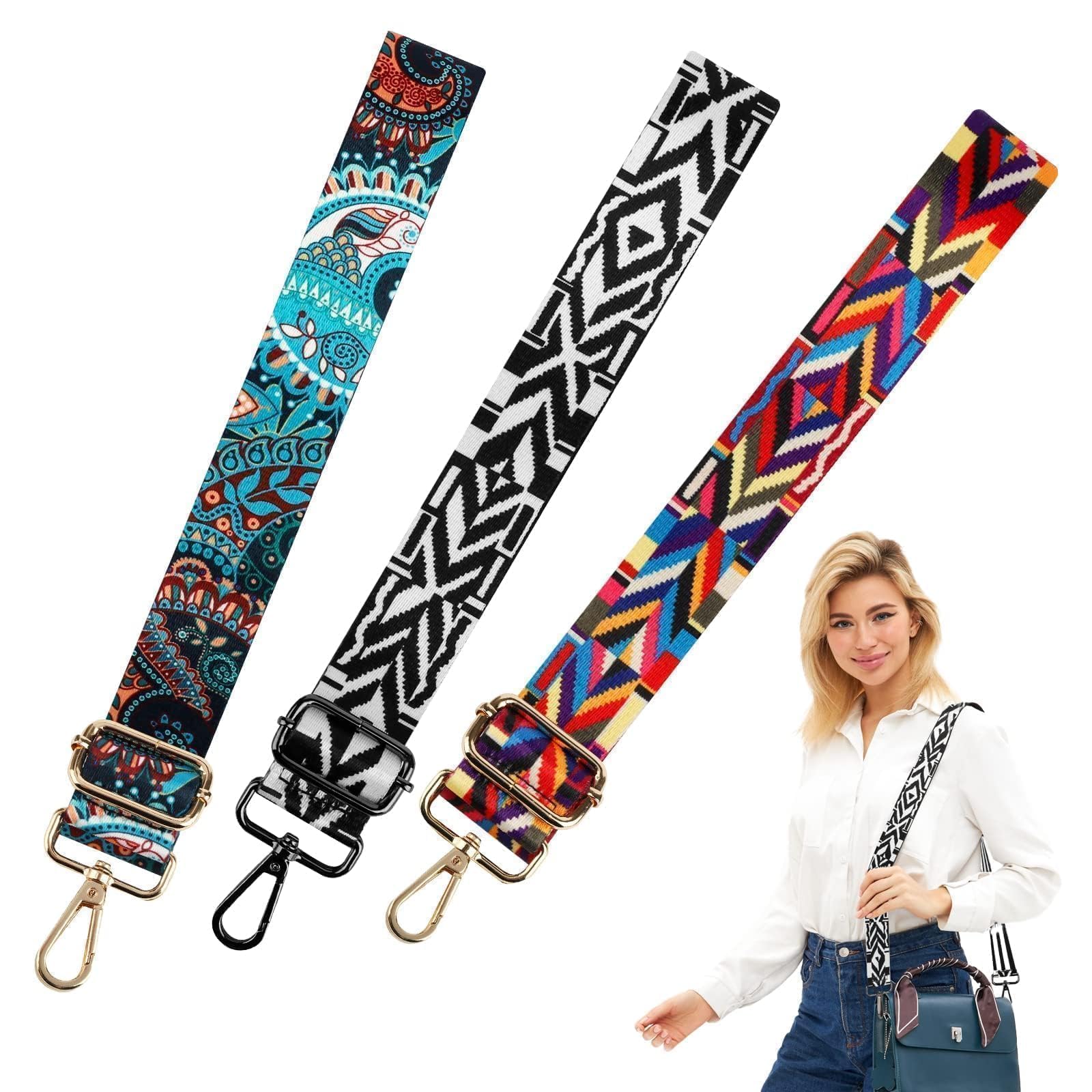 EEEKit Bag Straps Replacement, 3PCS 3.8x135CM Colourful Wide Adjustable Shoulder Strap Belt for Bag Guitar Women's Mother's Day Gifts