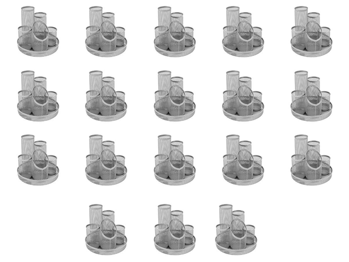 Osco Silver Wiremesh 5 Tube Pen Pot | 18 Pack | Desk Tidy | Stationery Sorter | Office Organiser | Pencil Holder | Cosmetic Display | H14 x W15.5 x D15.5 cm