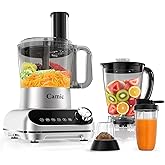 Camic Blender & Food Processor Combo,6 Functions for Smoothies,Chopping,Slicing,Shredding,Grinding,Dough,72-oz.Blender Pitche,64-oz. Processor Bowl,To-Go Cup,Grinder Cup (Silver-Upgraded Version)