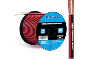 ADILSWIL 18AWG 150FT Speaker Wire, 2 Conductors Electrical Red Black Cable Hookup LED Lighting Strips Flexible Wire Extension Cord 18 Gauge Copper Clad Aluminum Copper Wire 12V/24V DC Cable