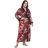 Womens Plus Size Silky Satin Kimono Robe Floral Long Bathrobe Wedding Sleepwear Dressing Gown