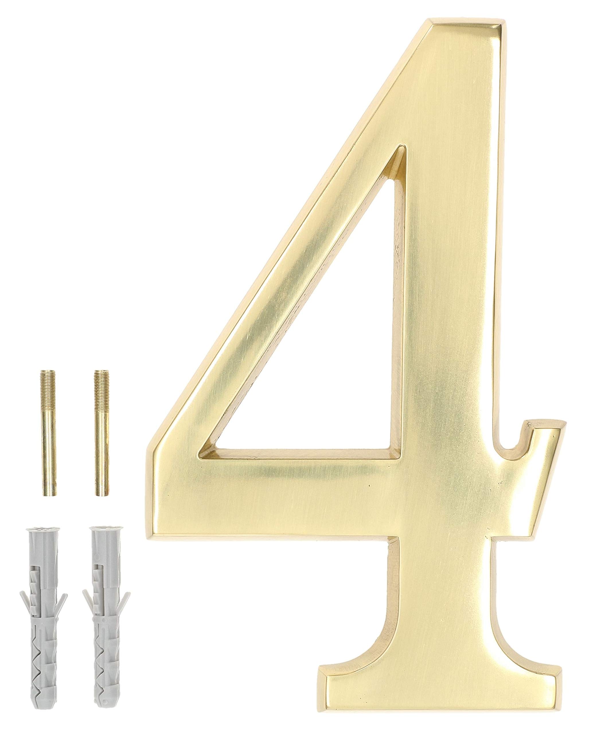 KOTARBAU® 3D House Number "4" Brass 20 cm Door Number for Houses Settlements Hotels Apartments 100% Brass