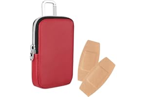 Beautyflier Storage Bag for Band-Aid Flexible Fabric Bandages, Portable PU Case for First Aid Bandages - Up to 4'' L, Travel Bag for First Aid Accessory, with Square Carabiner, Case Only (Red)