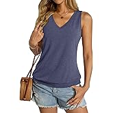 Micticsi Womens V Neck Tank Tops Sleeveless Banded Hem Shirts Loose Fit Summer Outfits Clothes 2025