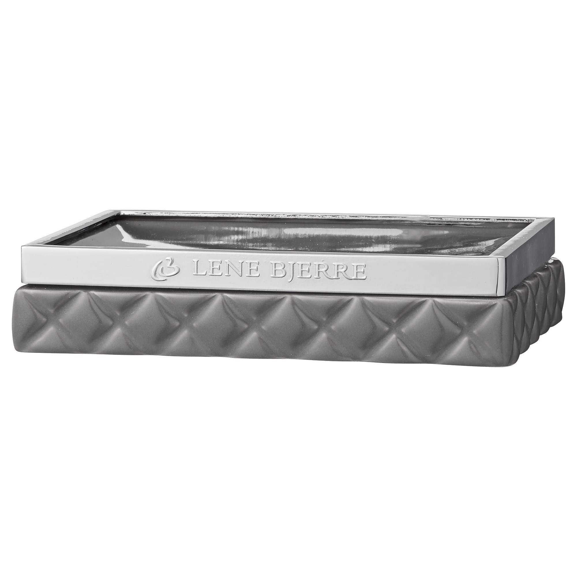 Portia Luxurious Soap Holder - Unique Harlequin Pattern - Ceramic Base With Metal Edge - Scandinavian Designed Rectangular Soap Dish - Bathroom Decor Of Size 13*10 Cm - Grey With Exclusive silver Edge