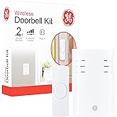GE UltraPro Wireless Doorbell Kit, Plug-in Receiver, 1 Push Button | 2 Melodies Doorbell Chime, 4 Volume Levels, Classroom, Home, Store Doorbell, 150 Ft Range, White, 19298