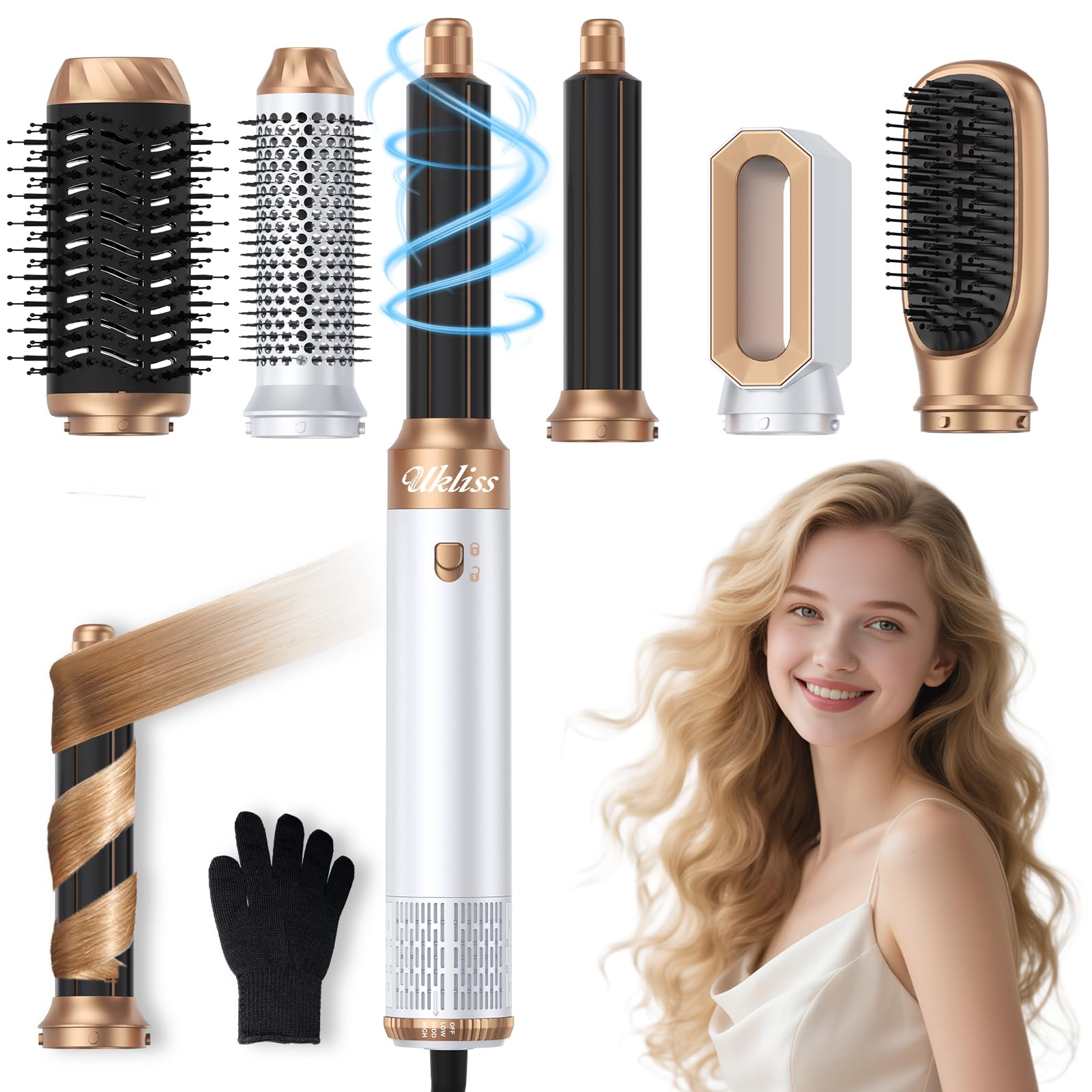 Photo 1 of Ukliss 6 in 1 Hair Dryer Brush & Air Styler – Ionic Blow Dryer with AutoWrap Straightener & Volumizing Brush for Fine/Thick Hair Fast Drying Frizz-Free Salon & Travel Use (ALCI Plug)