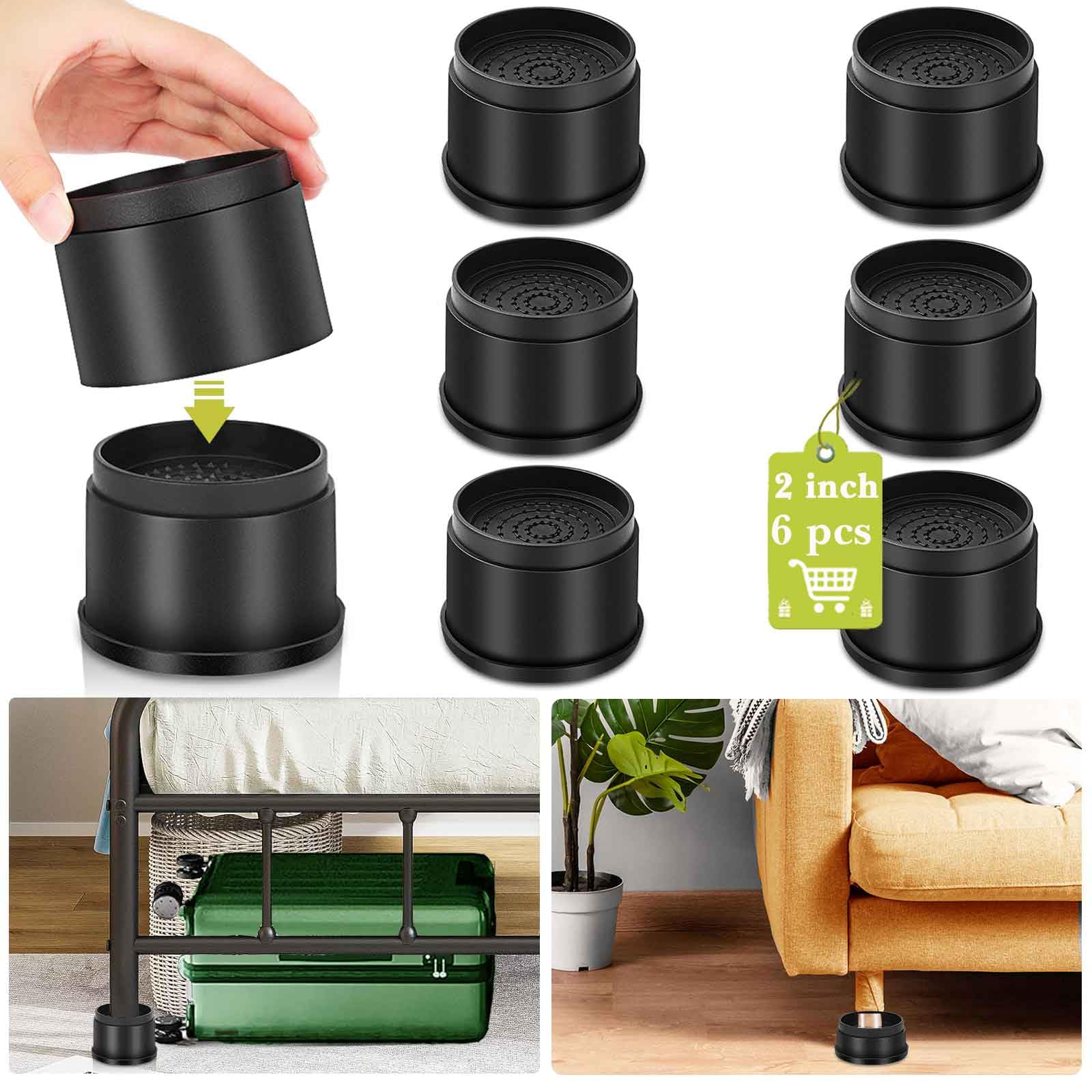 Photo 1 of Yookwutar 6 Pack Furniture Risers 2 Inch, Adjustable Bed Risers Heavy Duty for Table Desk Couch Chair Sofa Cabinet Bed Frame Dorm, Round Stackable Table Leg Risers Lift Height 2" or 4", Black