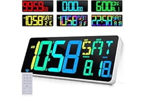 CYMHCHL Large Digital Wall Clock Timer 13.5" Large Display Available In 11 Color Modes LED Wall Clock with Temperature Day of the Week Clock Auto-Dimming for Home Gym Office 2 Groups Alarm 25 Music Ringtones