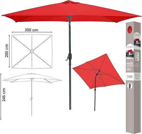 LIFEDECO - Sombrilla grande rectangular de diseño de aluminio 3 x 2 m