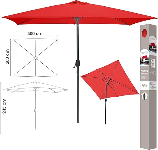 LIFEDECO - Sombrilla grande rectangular de diseño de aluminio 3 x 2 m