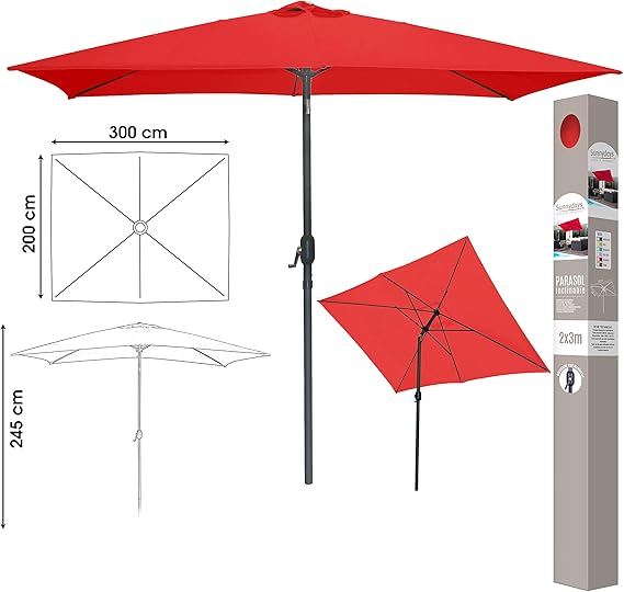 LIFEDECO - Sombrilla grande rectangular de diseño de aluminio 3 x 2 m