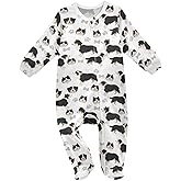 Dussdil Dog Pup Baby One-Piece Footies Newborn Rompers Pajamas Cotton Footed Pjs for Sleep Play Boys Girls