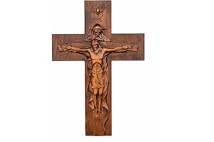 BGCOPPER Holy Trinity Crucifix Wall Cross, Christ Jesus Cross for Wall with Hook, Handmade Wooden Cross Wall Decor for Home Room Church Christmas Gifts (Retro, 12 Inch)